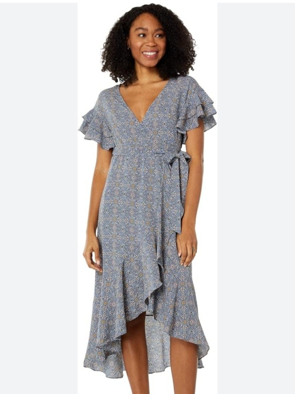 NWT Max Studio Blue Floral Faux Wrap Ruffle Midi Dress Size M - Picture 1 of 9